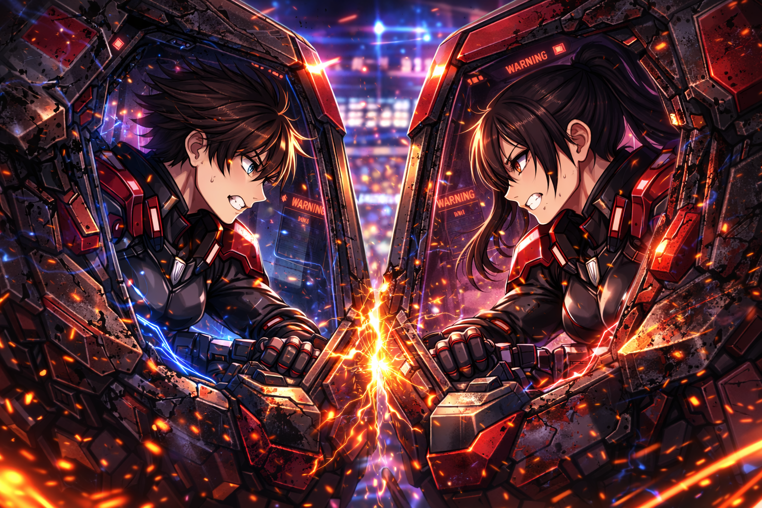 Cover art for Sparks Between Steel, a mech scenario on AI Dungeon