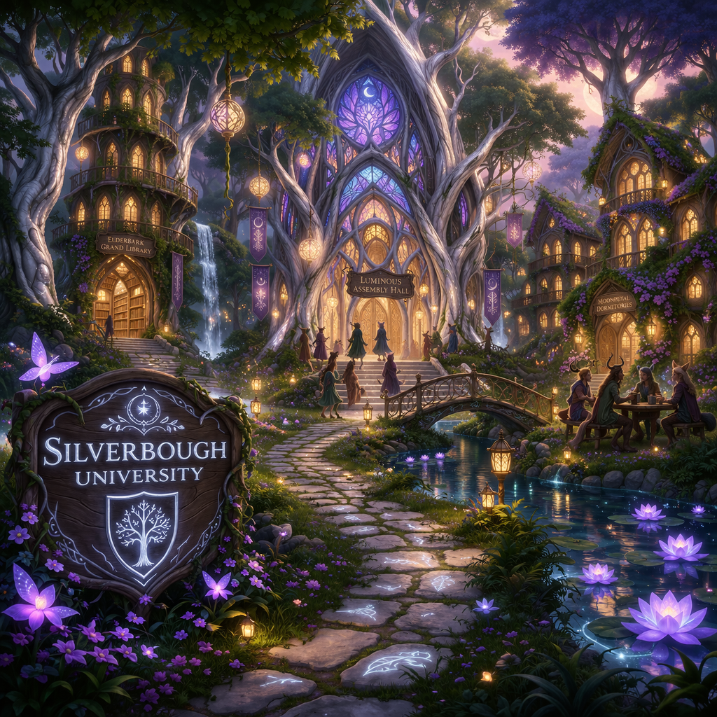 Cover art for Silverbough University, a fairytale scenario on AI Dungeon