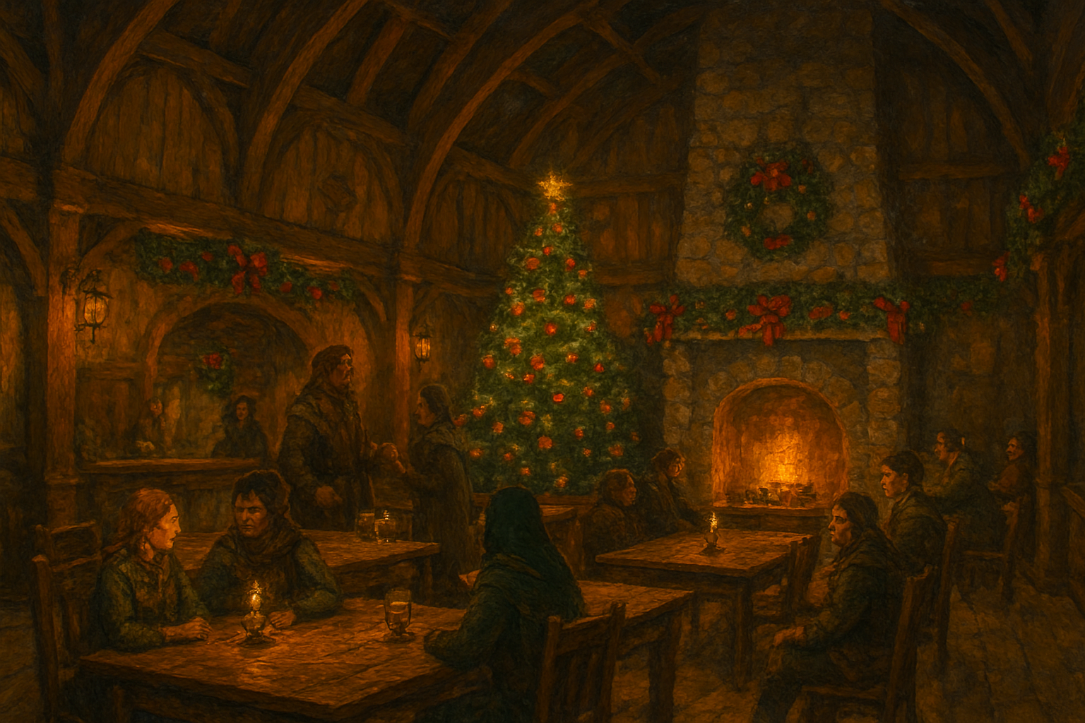 Cover art for Holidays in the Guild Hall, a christmas scenario on AI Dungeon
