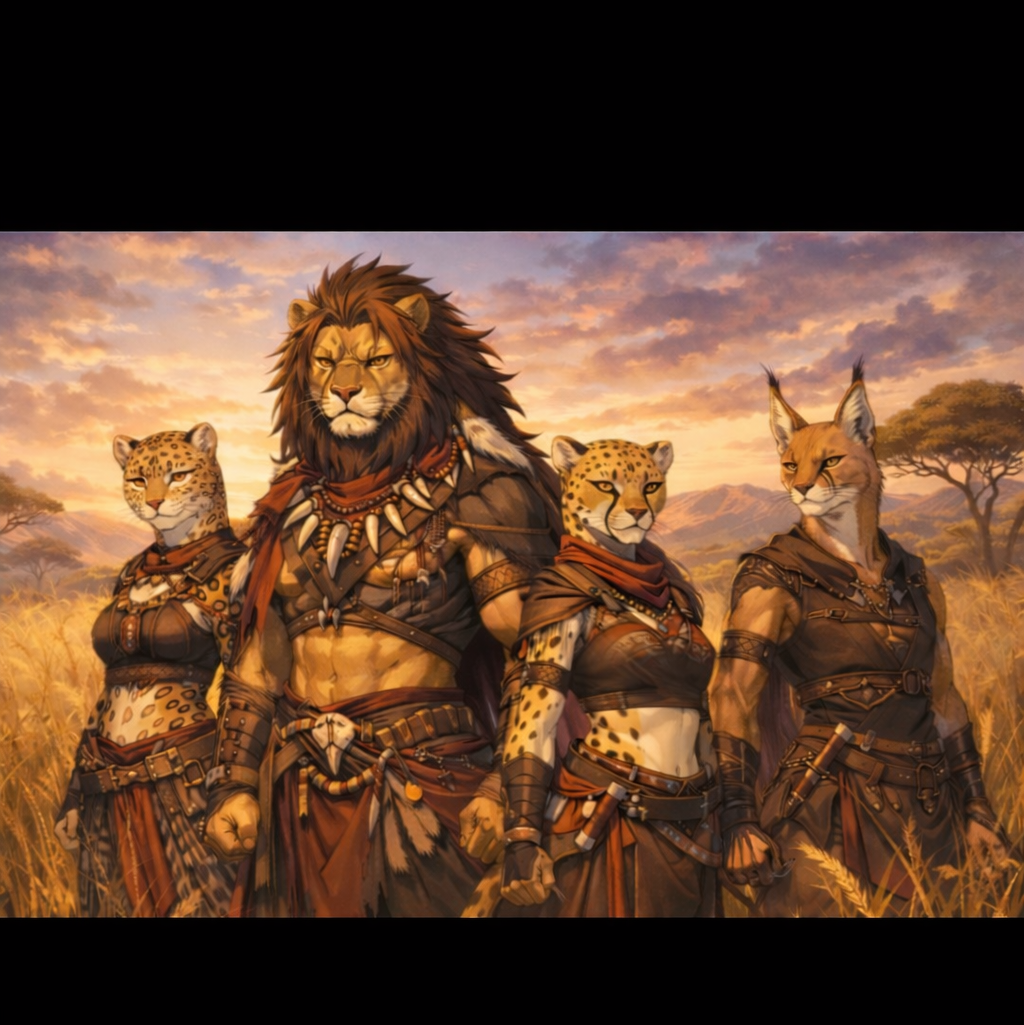 Cover art for A Feline’s Savanna, an anthro scenario on AI Dungeon