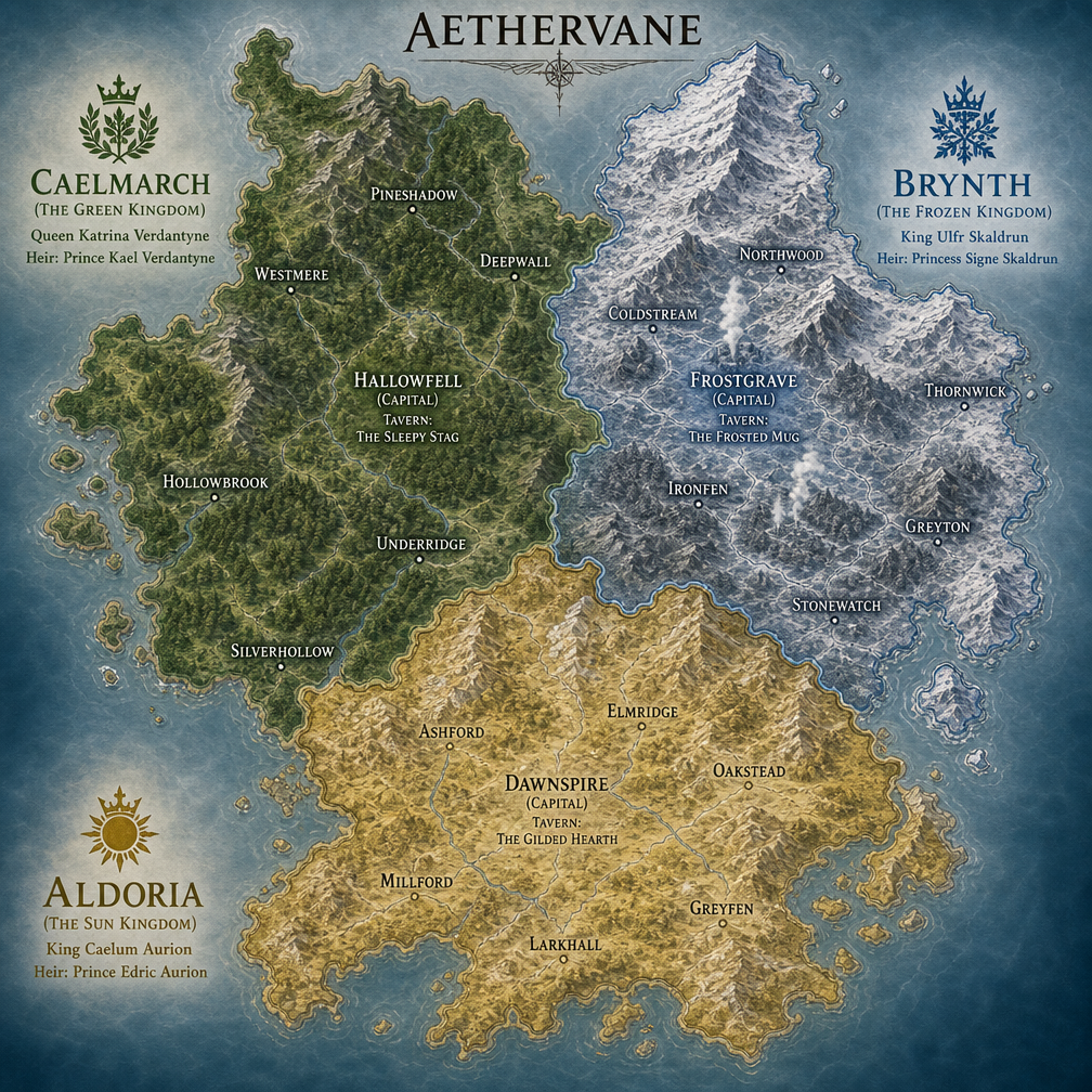 Cover art for The Three Realms of Aethervane, a slice of life scenario on AI Dungeon