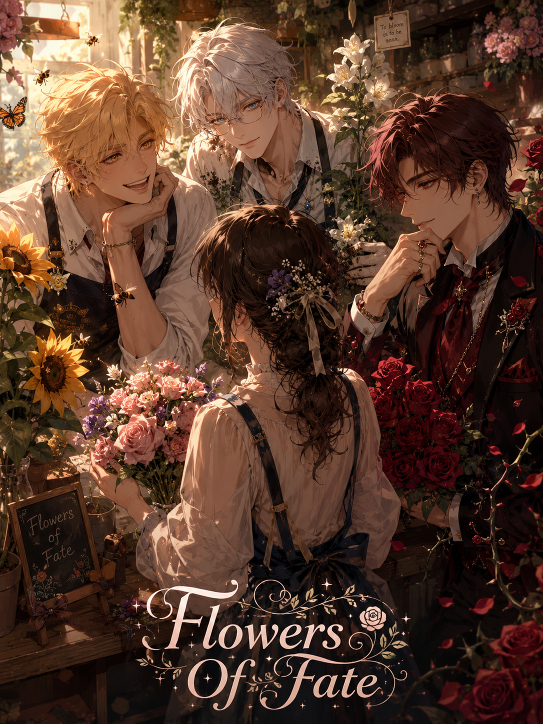 Cover art for 🌸Flowers of Fate🌸, a husbandos scenario on AI Dungeon