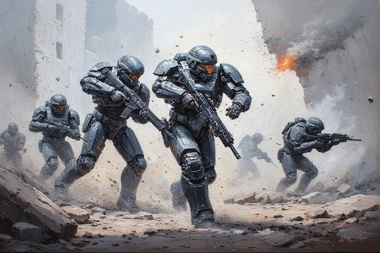 Cover art for Veteran of the Division of the 748th space/land Assault , an action scenario on AI Dungeon