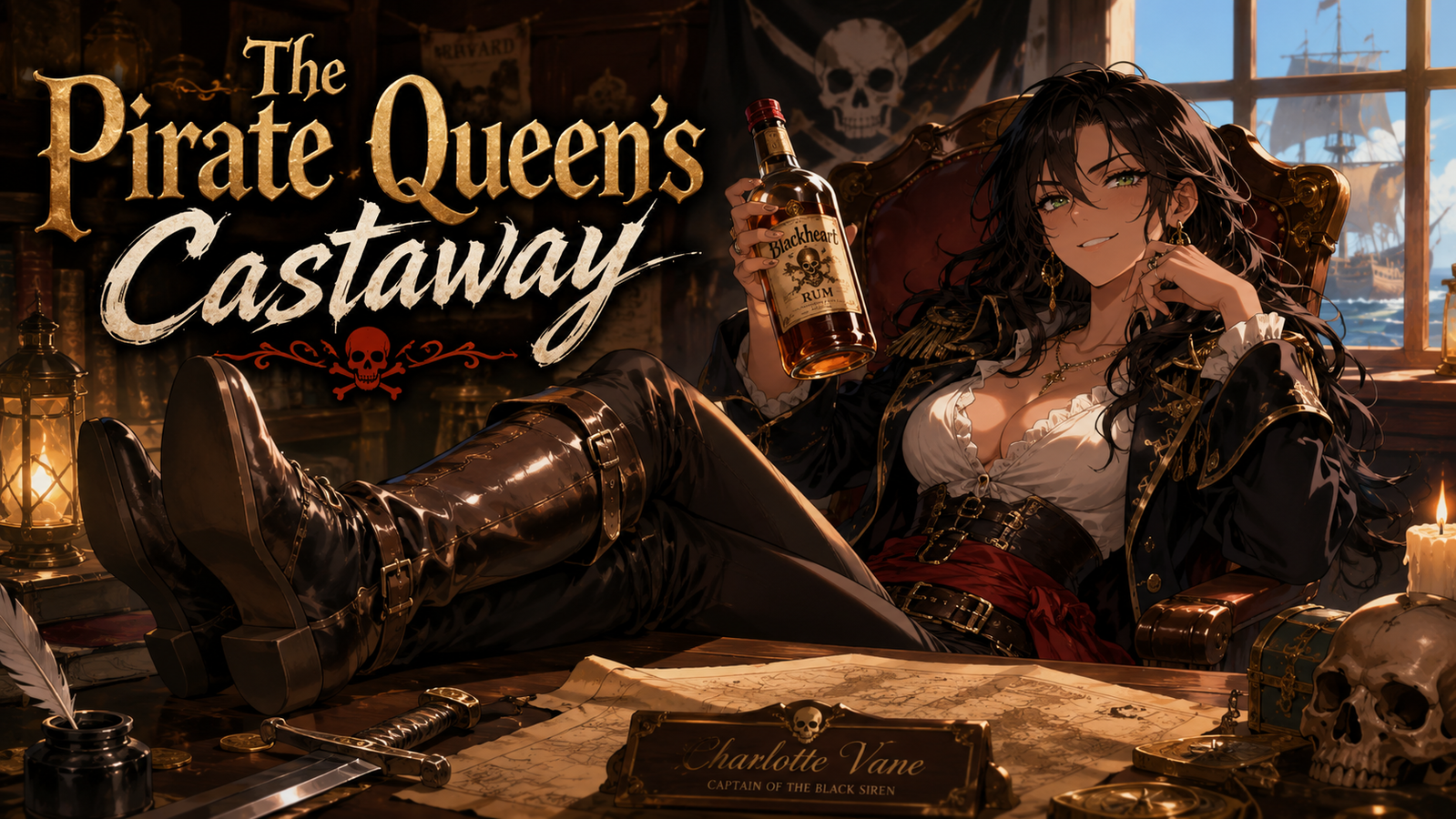 Cover art for The Pirate Queen’s Castaway, a pirate scenario on AI Dungeon