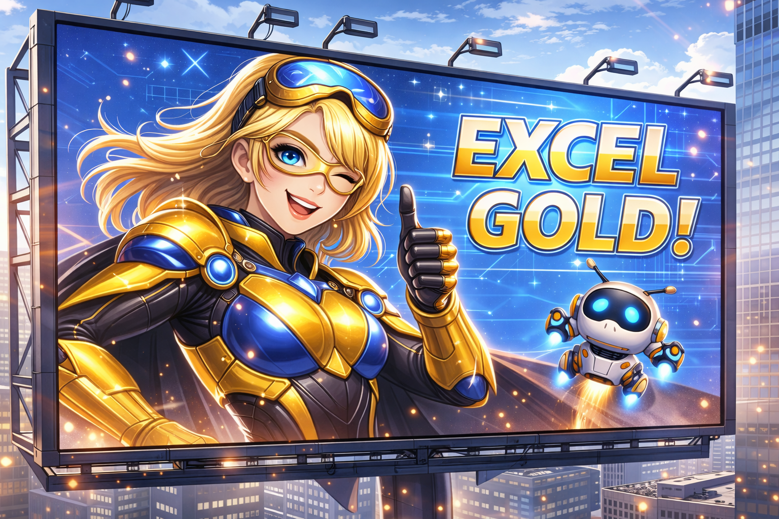 Cover art for My Sweet Hero: Excel Gold, a superhero scenario on AI Dungeon