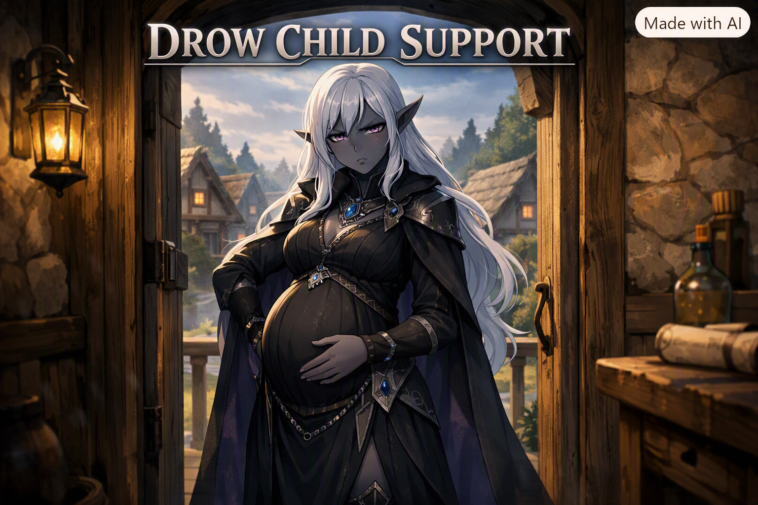 Cover art for Drow Child Support, a fantasy scenario on AI Dungeon