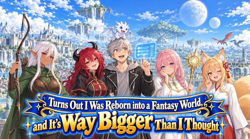 Cover art for Turns Out I Was Reborn into a Fantasy World, and It's Way Bigger Than I Thought, an isekai world on Voyage
