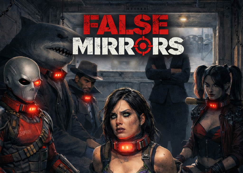 Cover art for DC: False Mirrors, a justice league scenario on AI Dungeon