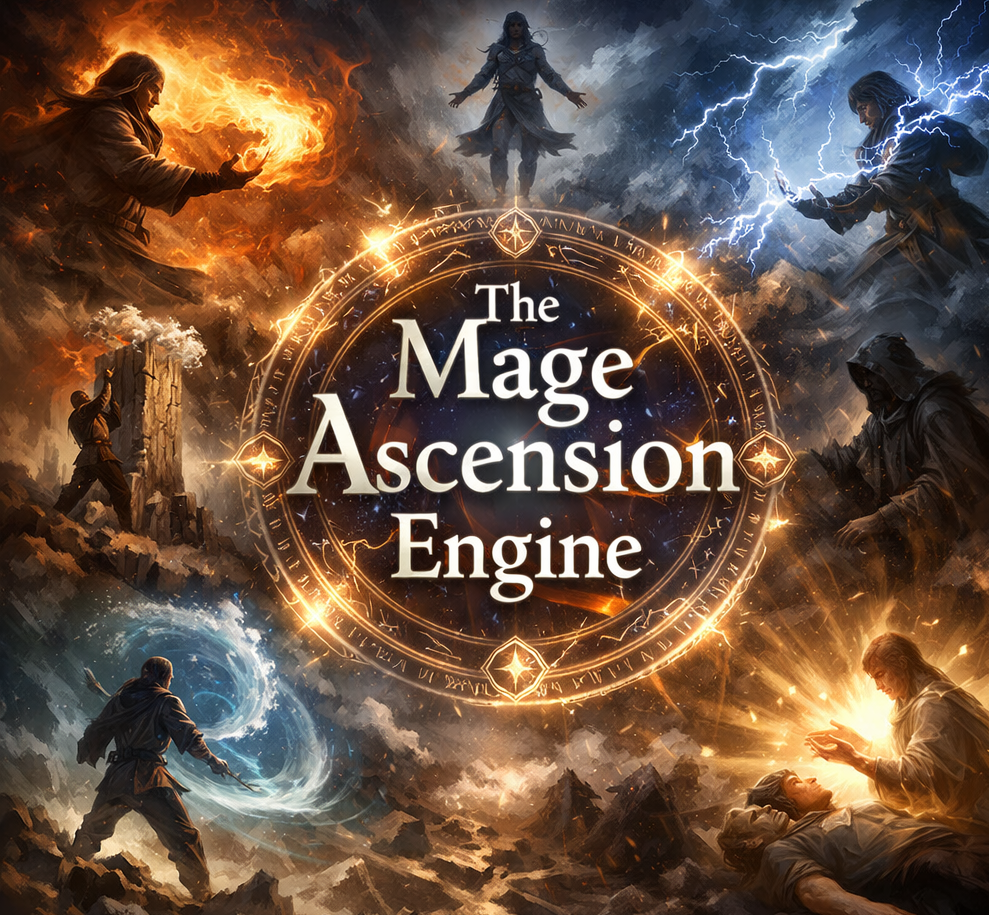 Cover art for The Mage Ascension Engine, a magic scenario on AI Dungeon