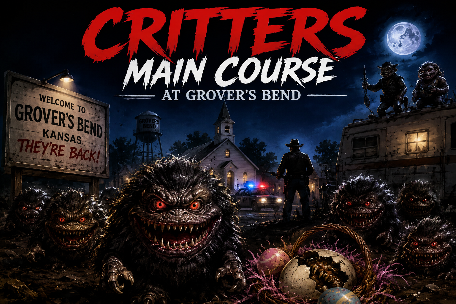 Cover art for Critters: Main Course at Grover’s Bend, a horror scenario on AI Dungeon