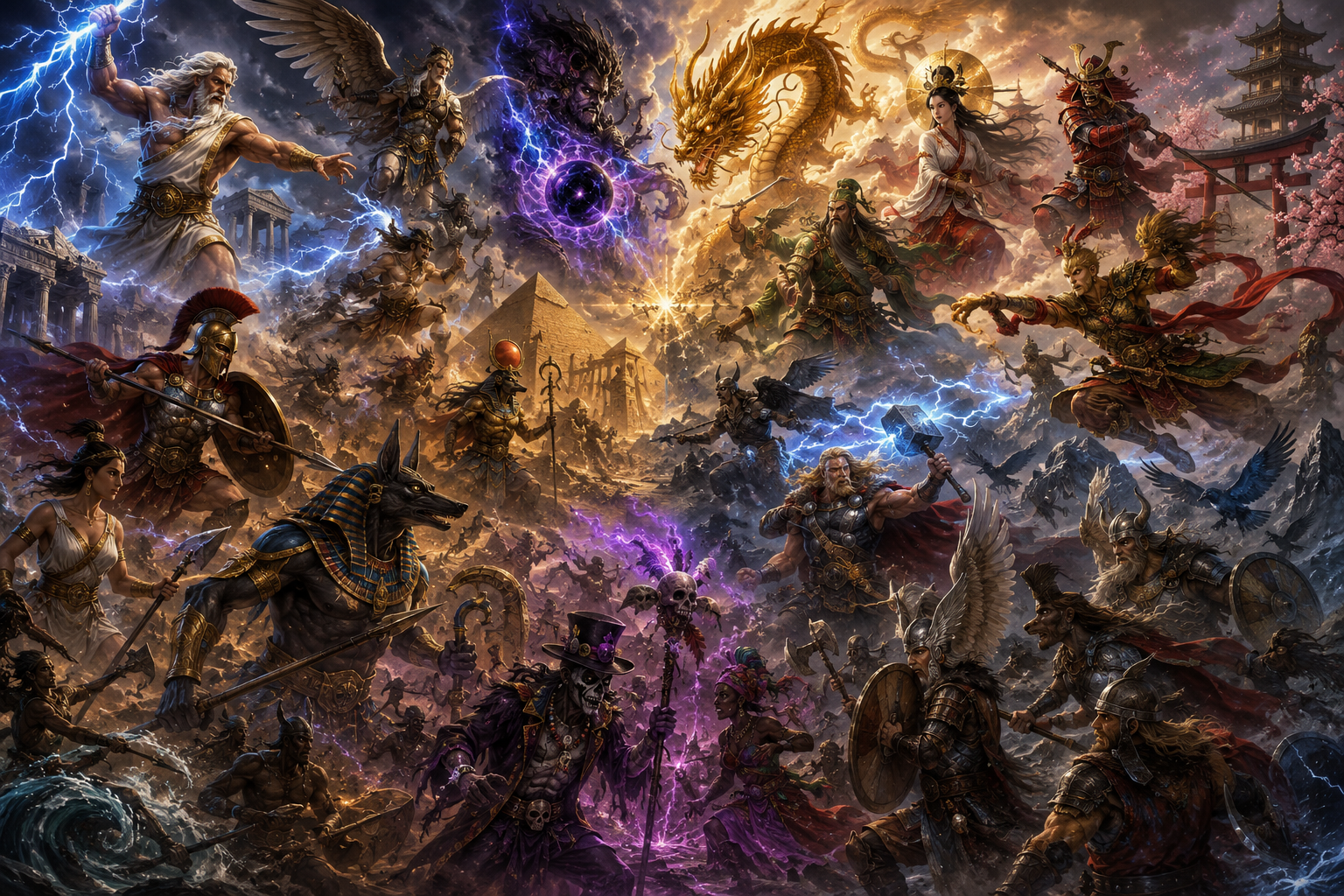 Cover art for War of Gods and pantheons , a sandbox scenario on AI Dungeon