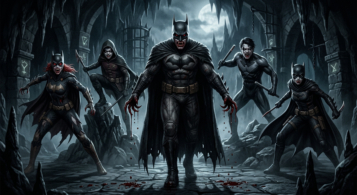 Cover art for Justice league Vs undead bat family, a dc scenario on AI Dungeon