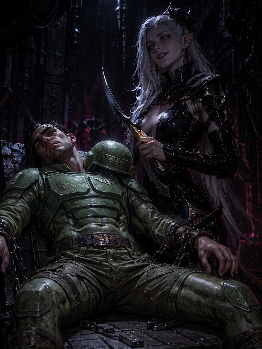 Cover art for Caught by a Drukhari, a dark elf scenario on AI Dungeon