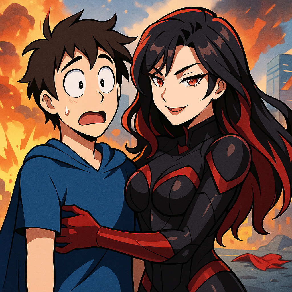 Cover art for Oops… I Blew Up the Hero & the Villain Fell for Me?, a superheroes scenario on AI Dungeon