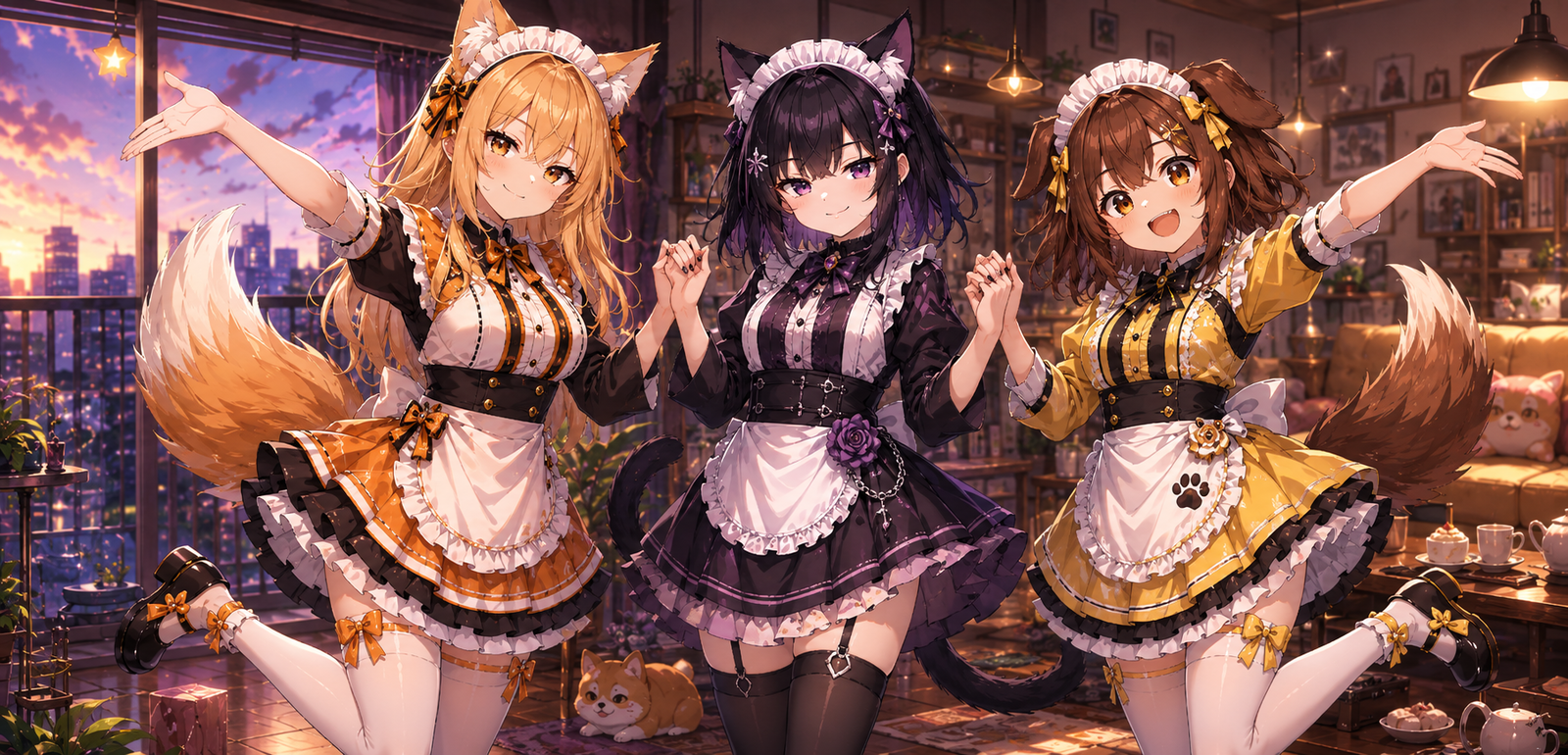 Cover art for Three Maid Café Girls Adopted Me as Their Mysterious Alley Spouse, a manga style scenario on AI Dungeon