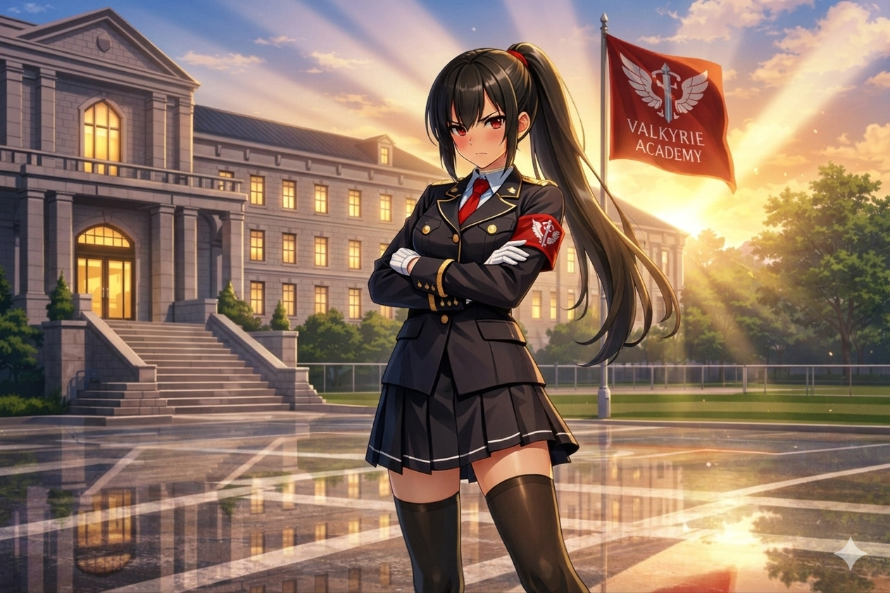 Cover art for Valkyrie Academy's Three Cadets, an anime scenario on AI Dungeon