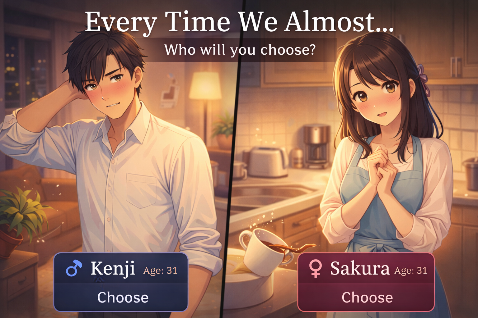 Cover art for Every Time We Almost.., a romance scenario on AI Dungeon