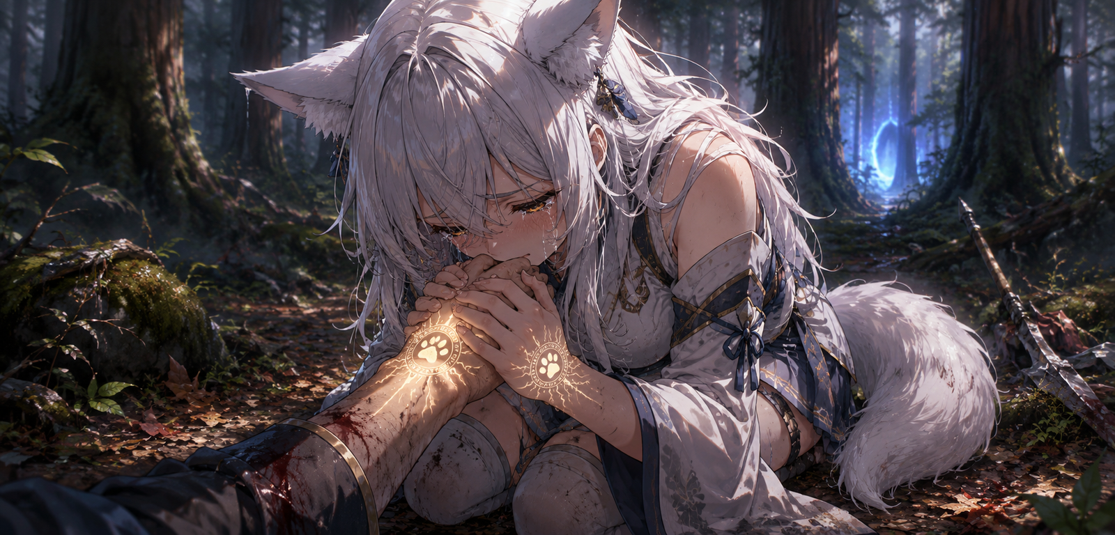 Cover art for They Left Me to Die—But My D-Rank Wolf Stayed, a manga style scenario on AI Dungeon