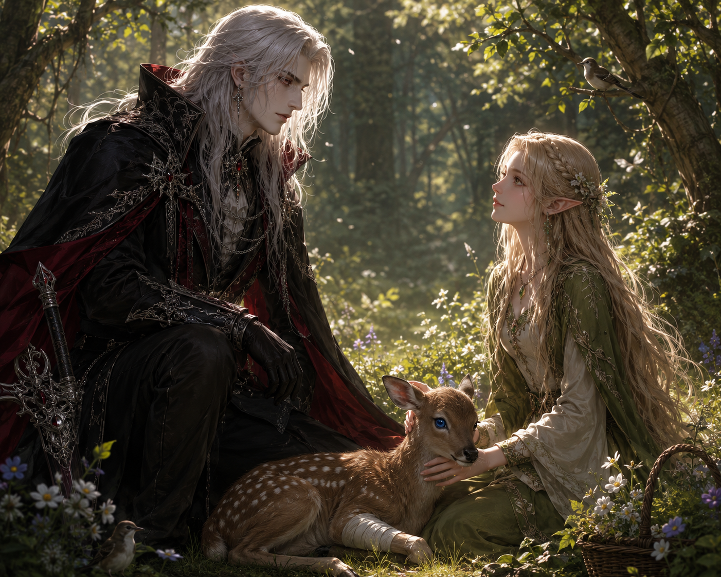 Cover art for The Vampire King and the Gentle Elf Girl, a fantasy scenario on AI Dungeon