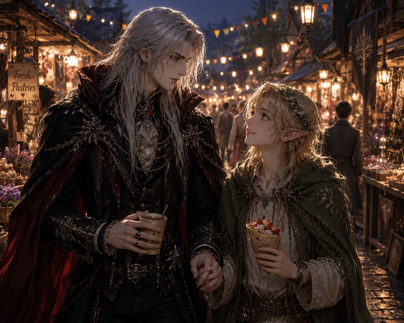 Cover art for The Vampire King and Elf Boy 2: The Market Date, a femboy scenario on AI Dungeon
