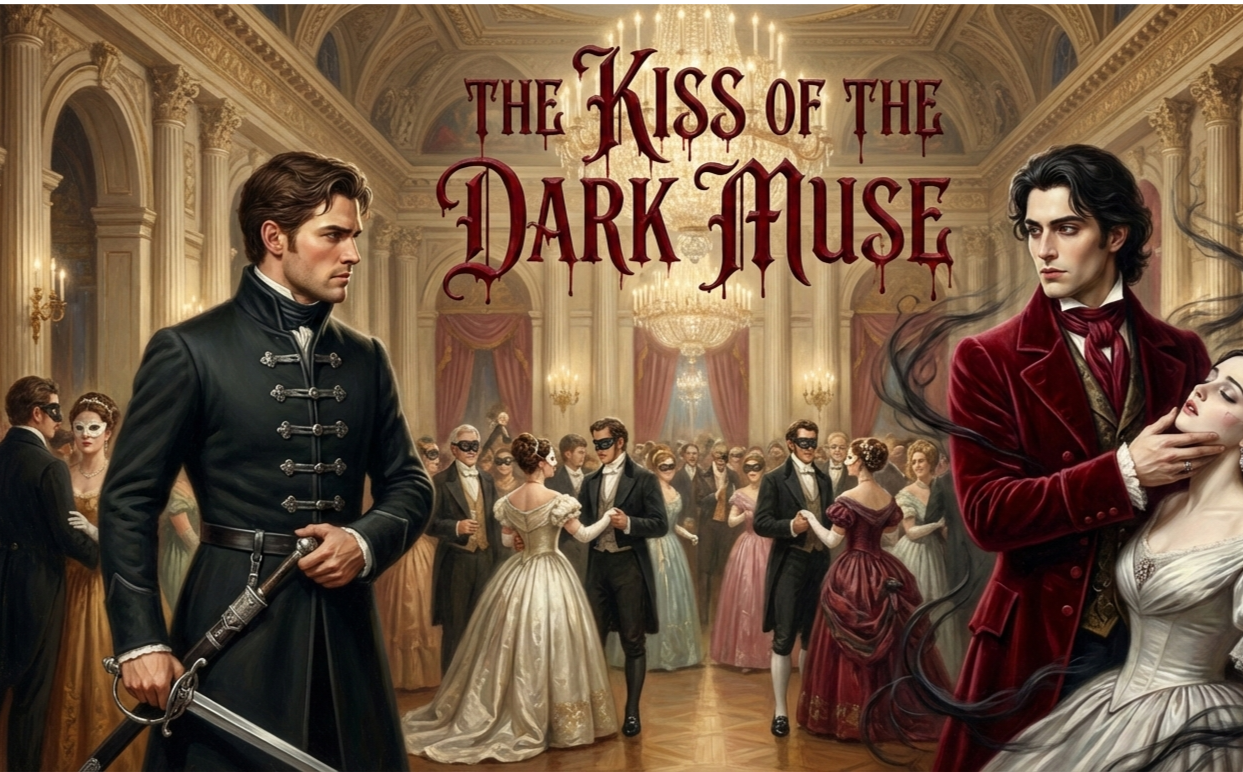 Cover art for The Kiss of the Dark Muse, a gothic scenario on AI Dungeon