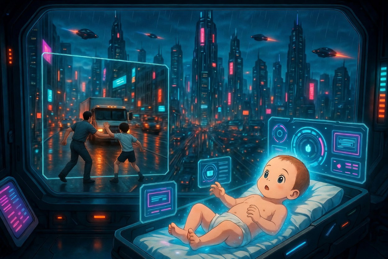 Cover art for Reincarnated Life, a cyberpunk world on Voyage
