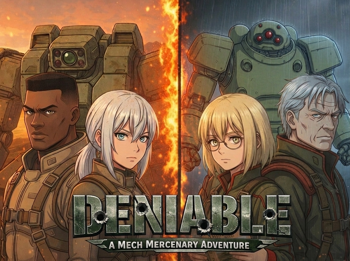 Cover art for Deniable – A Mech Mercenary Adventure (ISđźŽ), a mech scenario on AI Dungeon