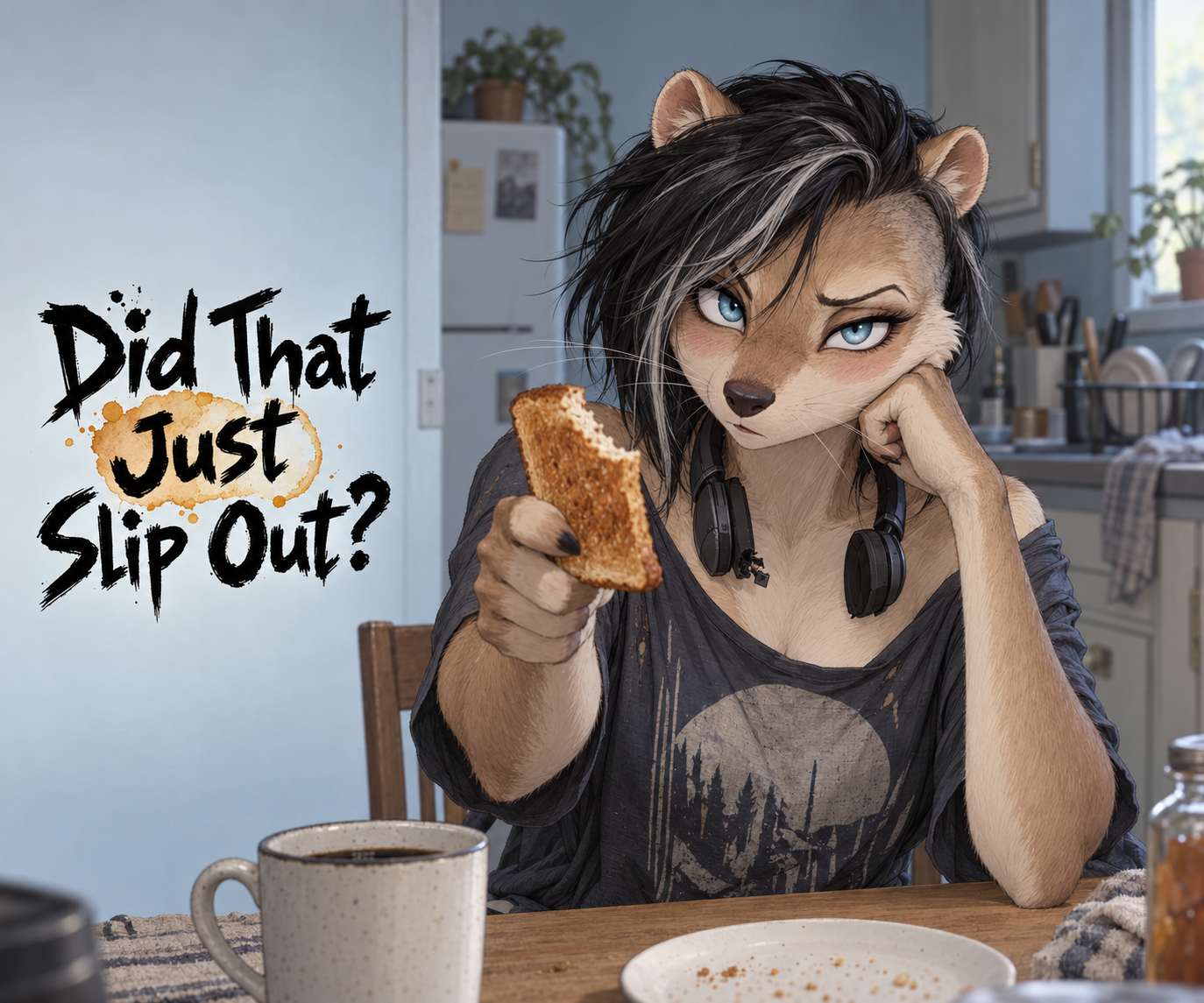 Cover art for Did That Just Slip Out?, an anthro scenario on AI Dungeon