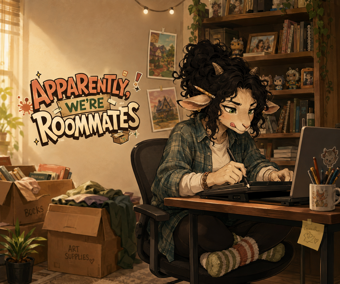 Cover art for Apparently, We’re Roommates, an anthro scenario on AI Dungeon