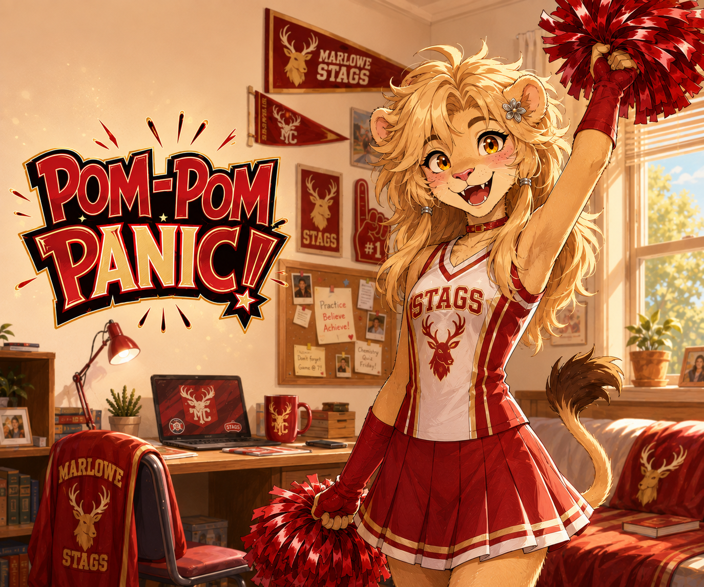 Cover art for Pom-Pom Panic!, an anthro scenario on AI Dungeon