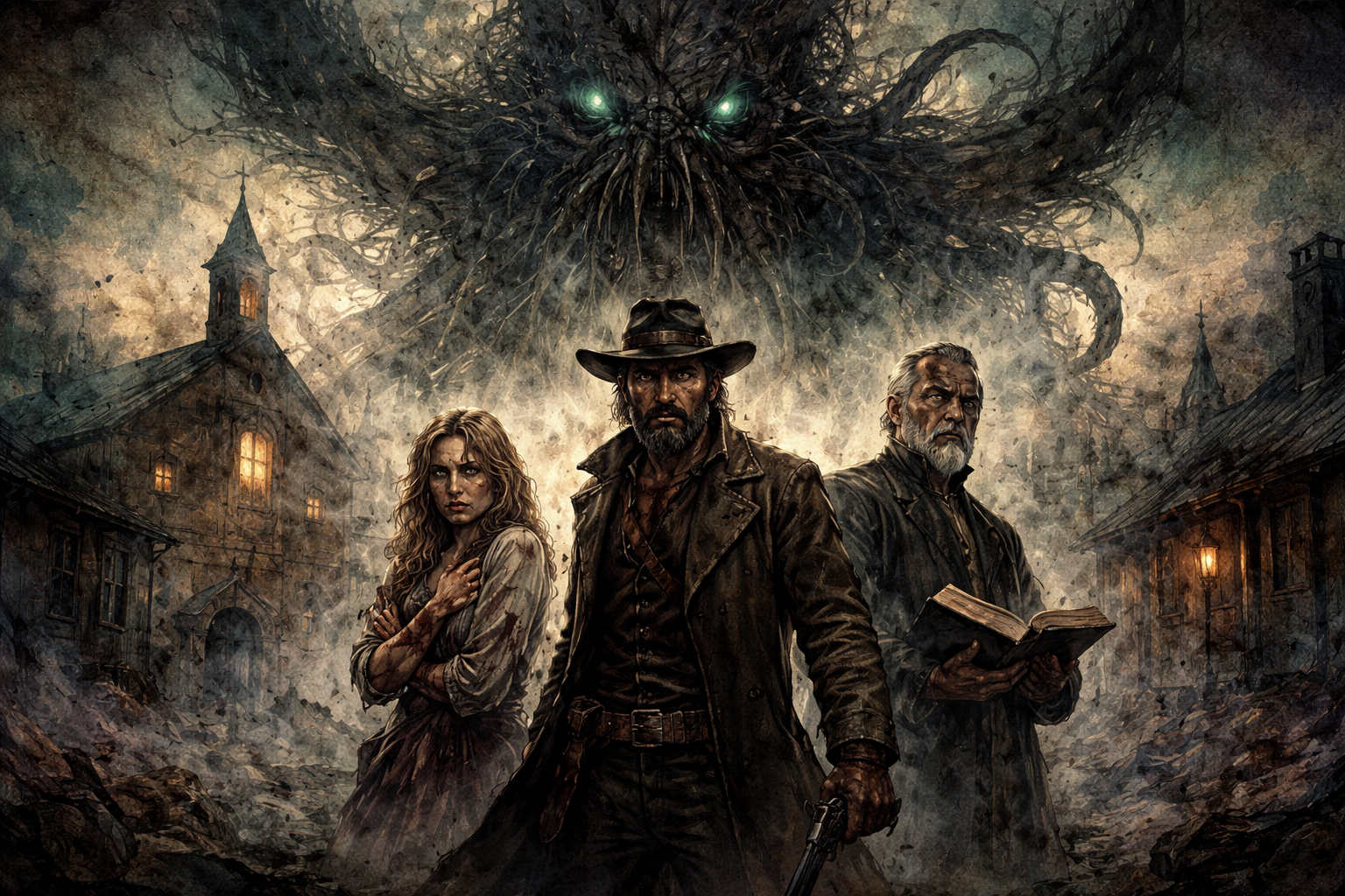 Cover art for Hell came to Dunridge , a lovecraftian scenario on AI Dungeon