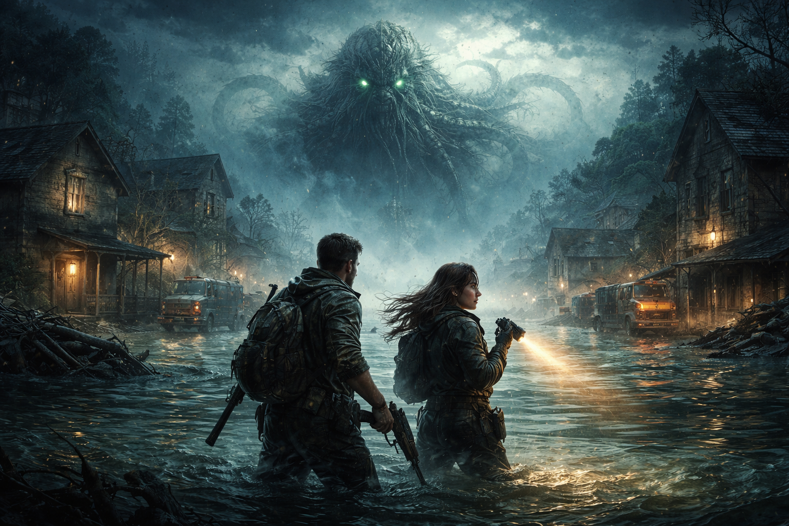 Cover art for The Ark Falls Conspiracy, an open world scenario on AI Dungeon