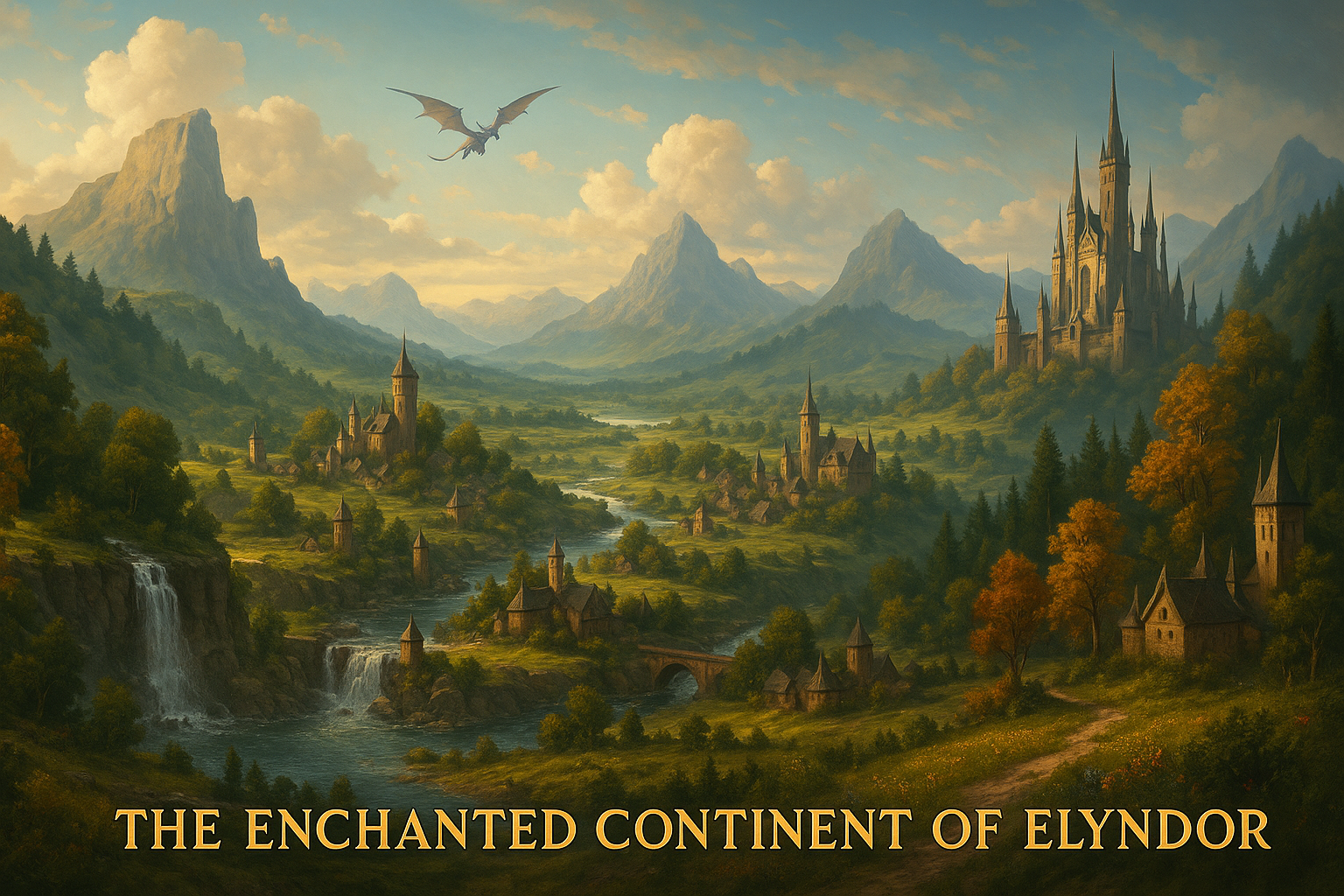 Cover art for THE ENCHANTED CONTINENT OF ELYNDOR, a dragons adventure on AI Dungeon