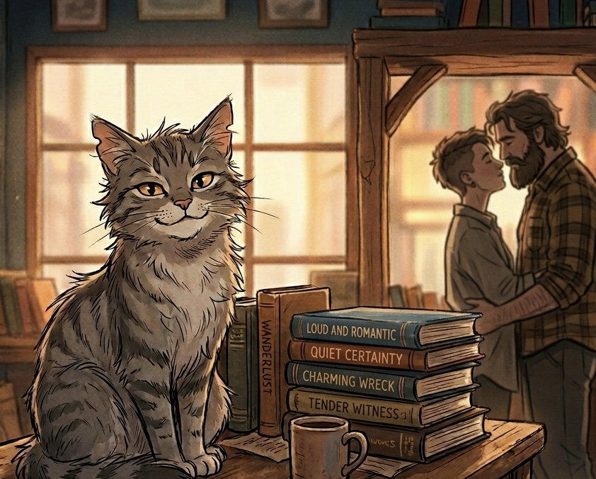 Cover art for New to the Polycule: Second Shelf Bookshop, male version on AI Dungeon