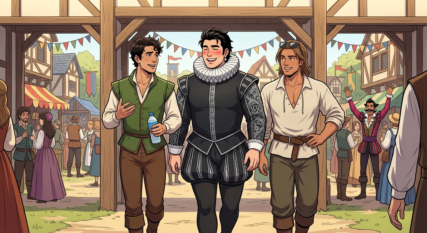 Cover art for Polycule at the Renaissance Faire, male version, a polycule scenario on AI Dungeon