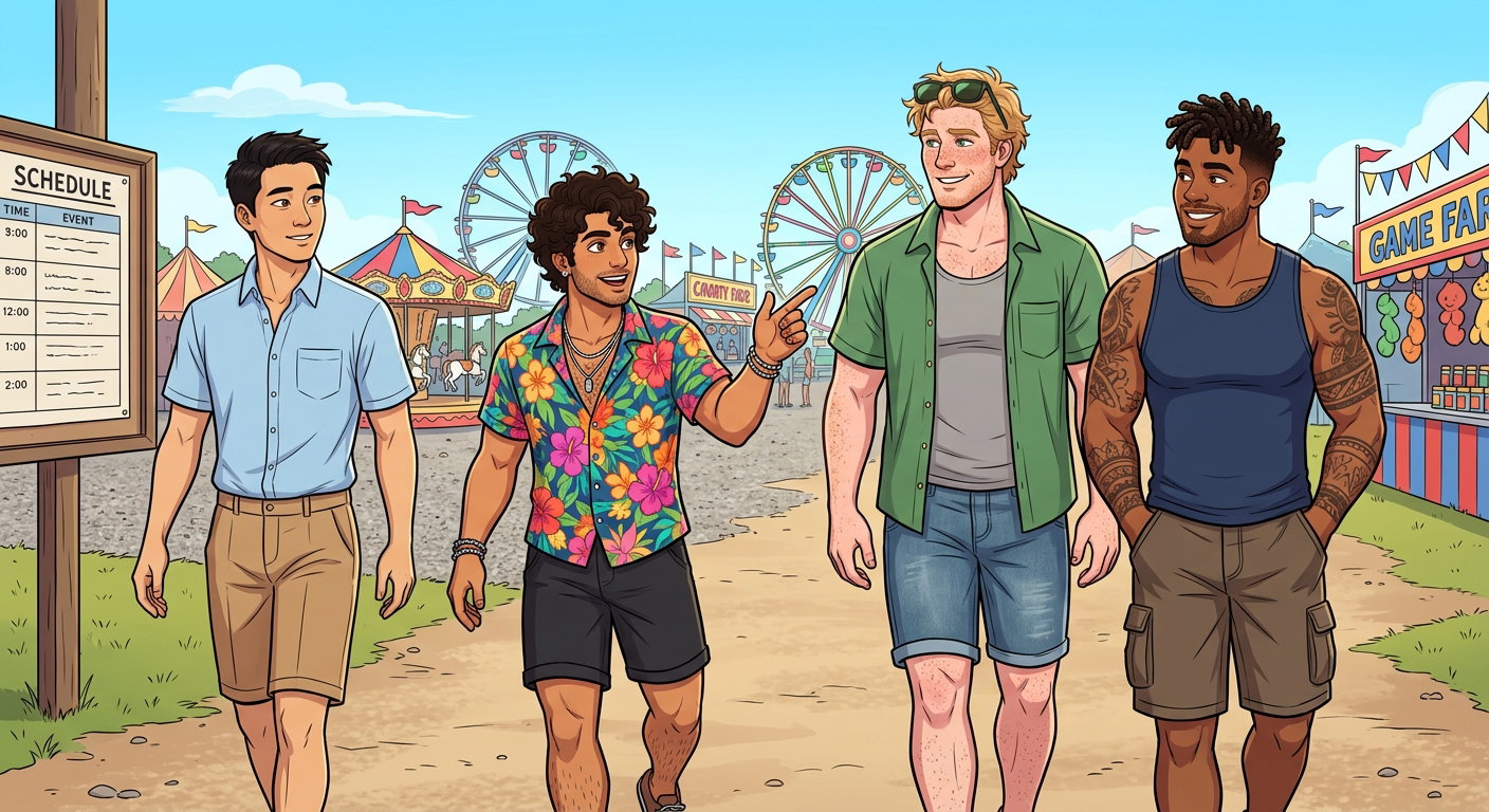 Cover art for Polycule at the Fair, male version, a polycule scenario on AI Dungeon