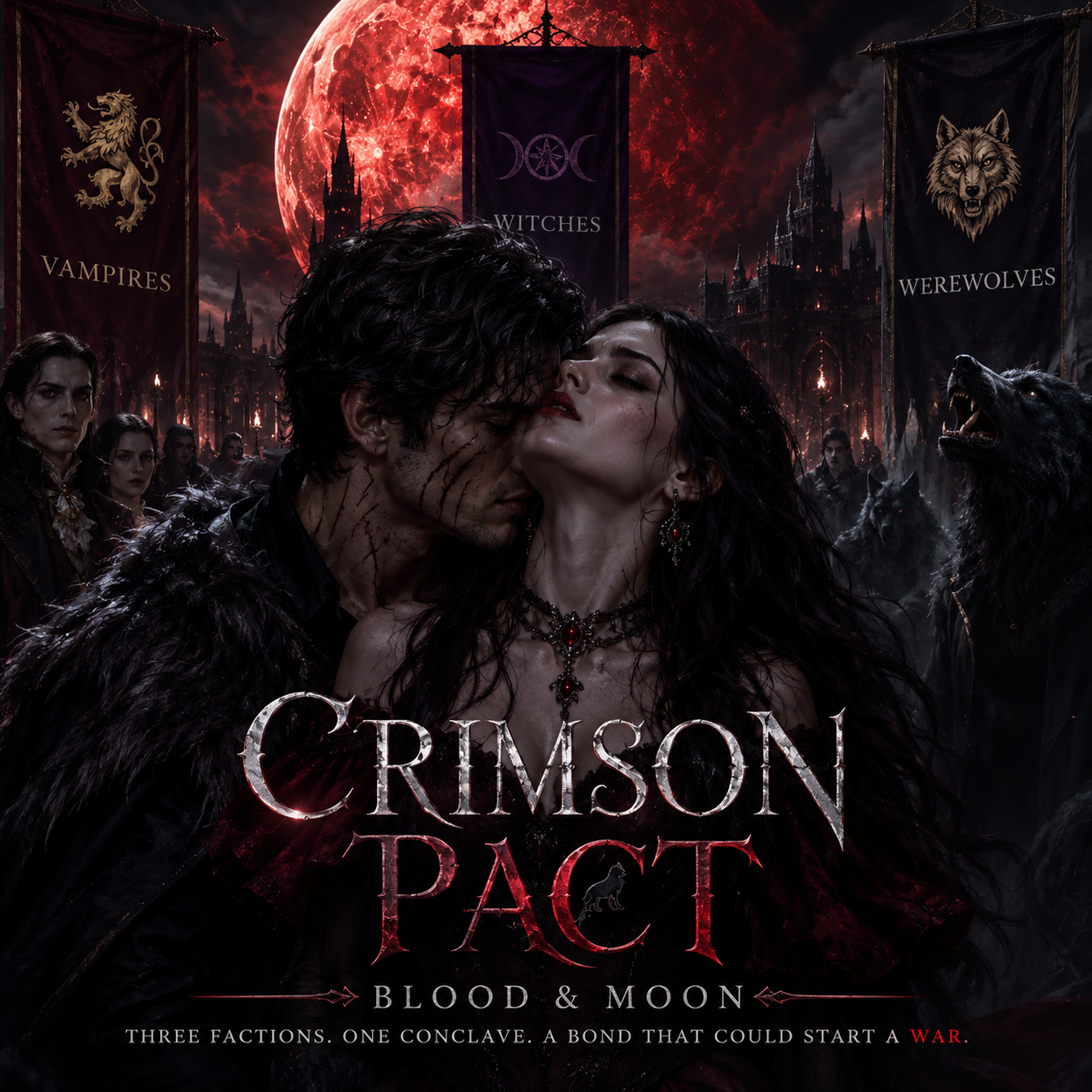 Cover art for Crismon Pact: Blood & Moon, a werewolves scenario on AI Dungeon