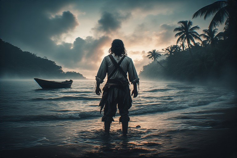 Cover art for The Exile’s Island (🎭), a colonial era scenario on AI Dungeon