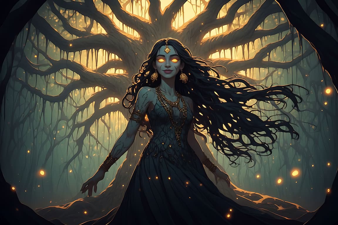 Cover art for The Yakshini Beneath the Banyan (ðŸŽ), a dark fantasy scenario on AI Dungeon