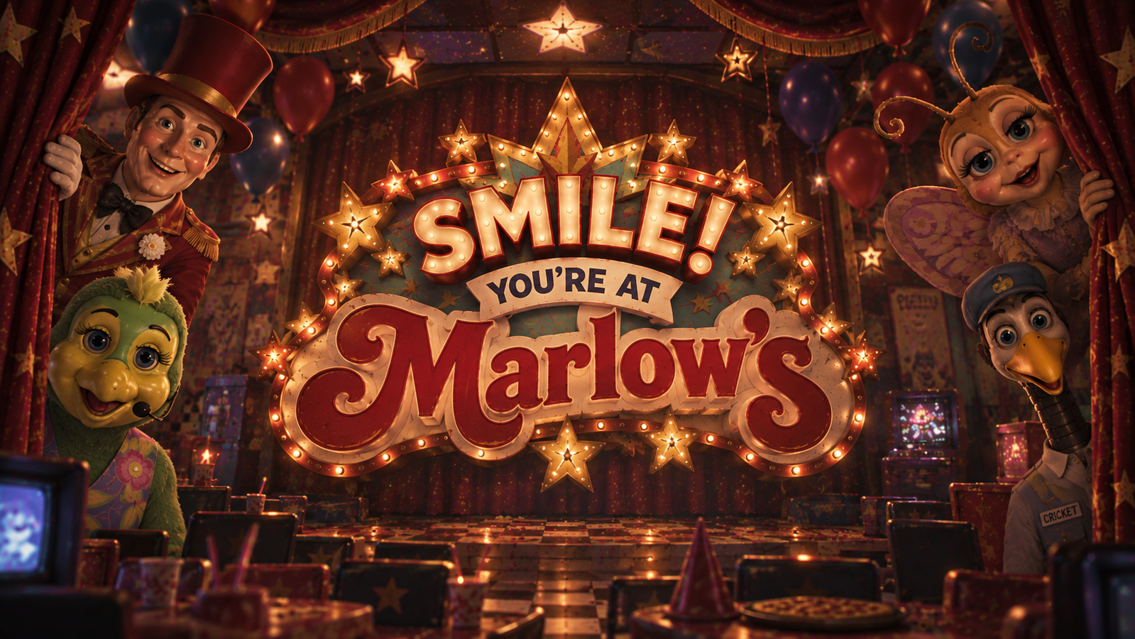 Cover art for Smile You're at Marlowe's, a survival horror world on Voyage