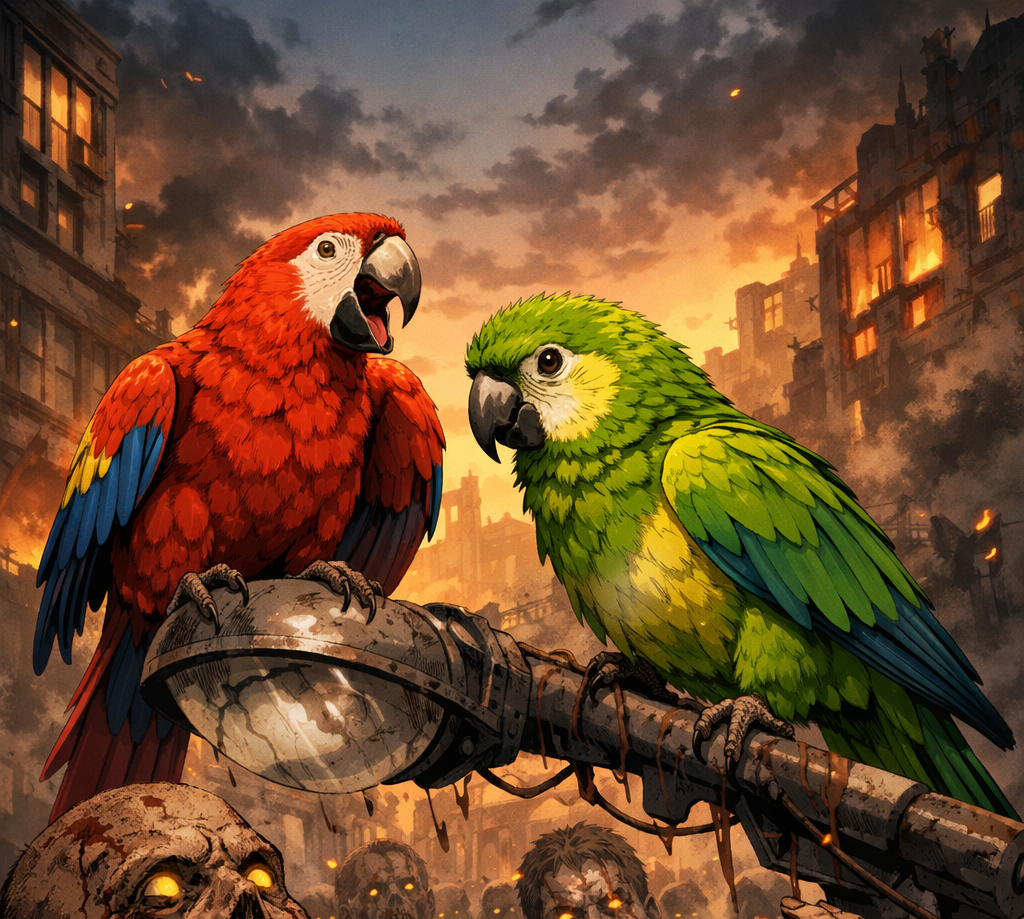 Cover art for Squawk and Awe, a zombie scenario on AI Dungeon