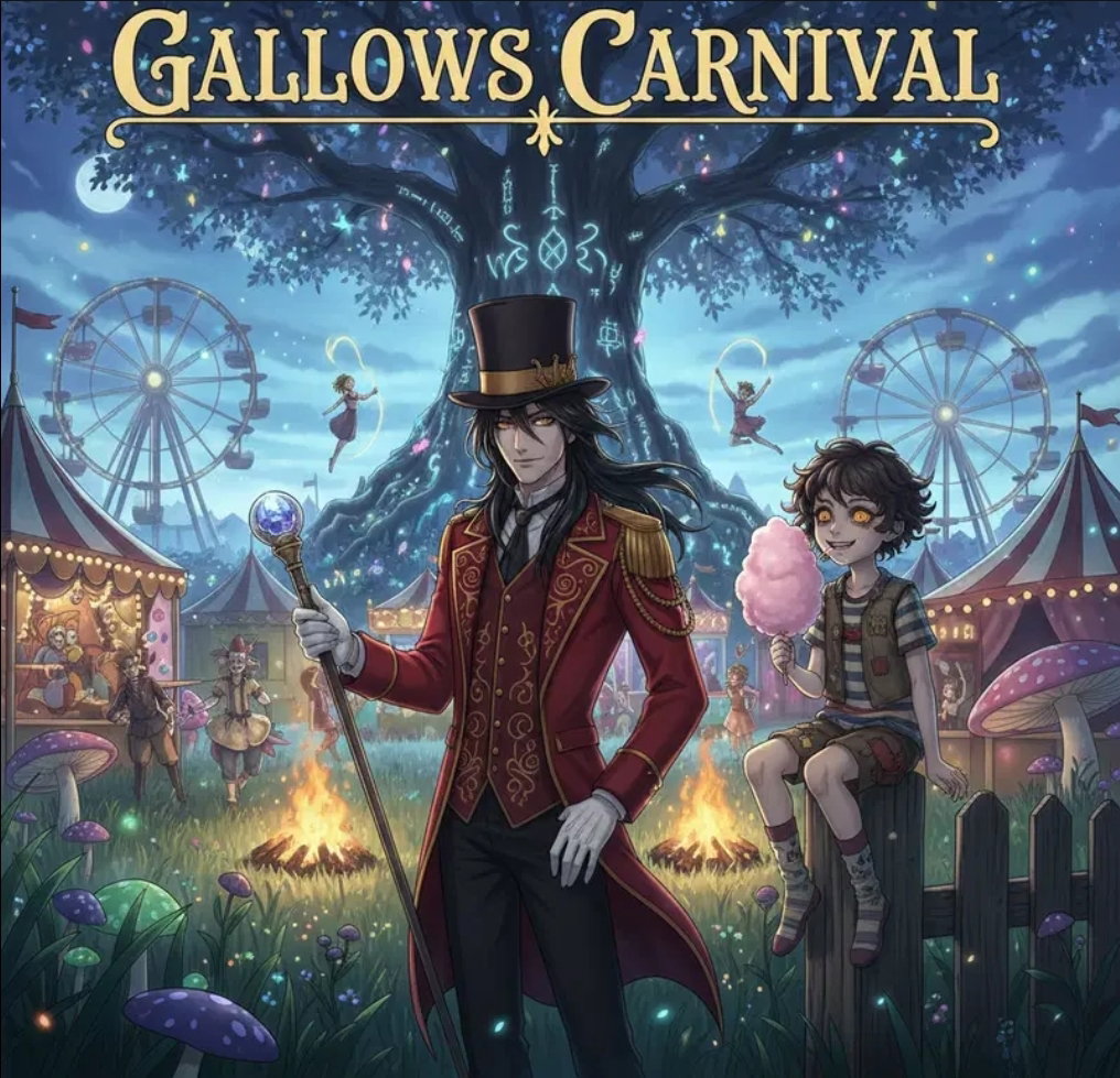 Cover art for 🍄Gallows Carnival🍄, a magic scenario on AI Dungeon