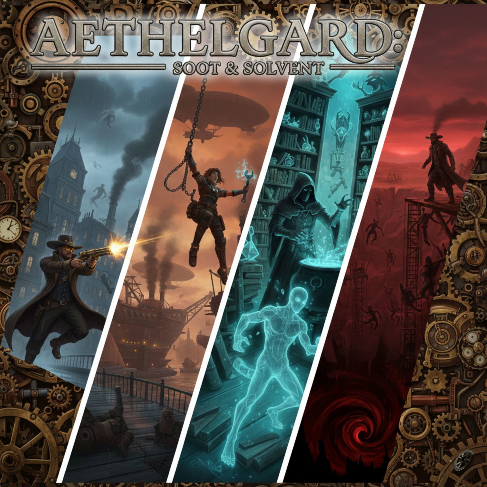 Cover art for Aethelgard: Soot & Solvent, a steampunk scenario on AI Dungeon