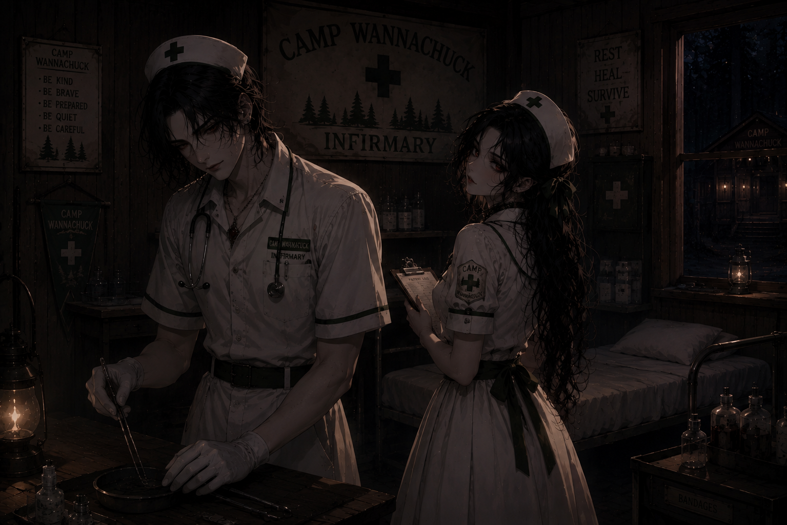 Cover art for Bite-Sized Camp ꫂ ၴႅၴ, a b horror scenario on AI Dungeon