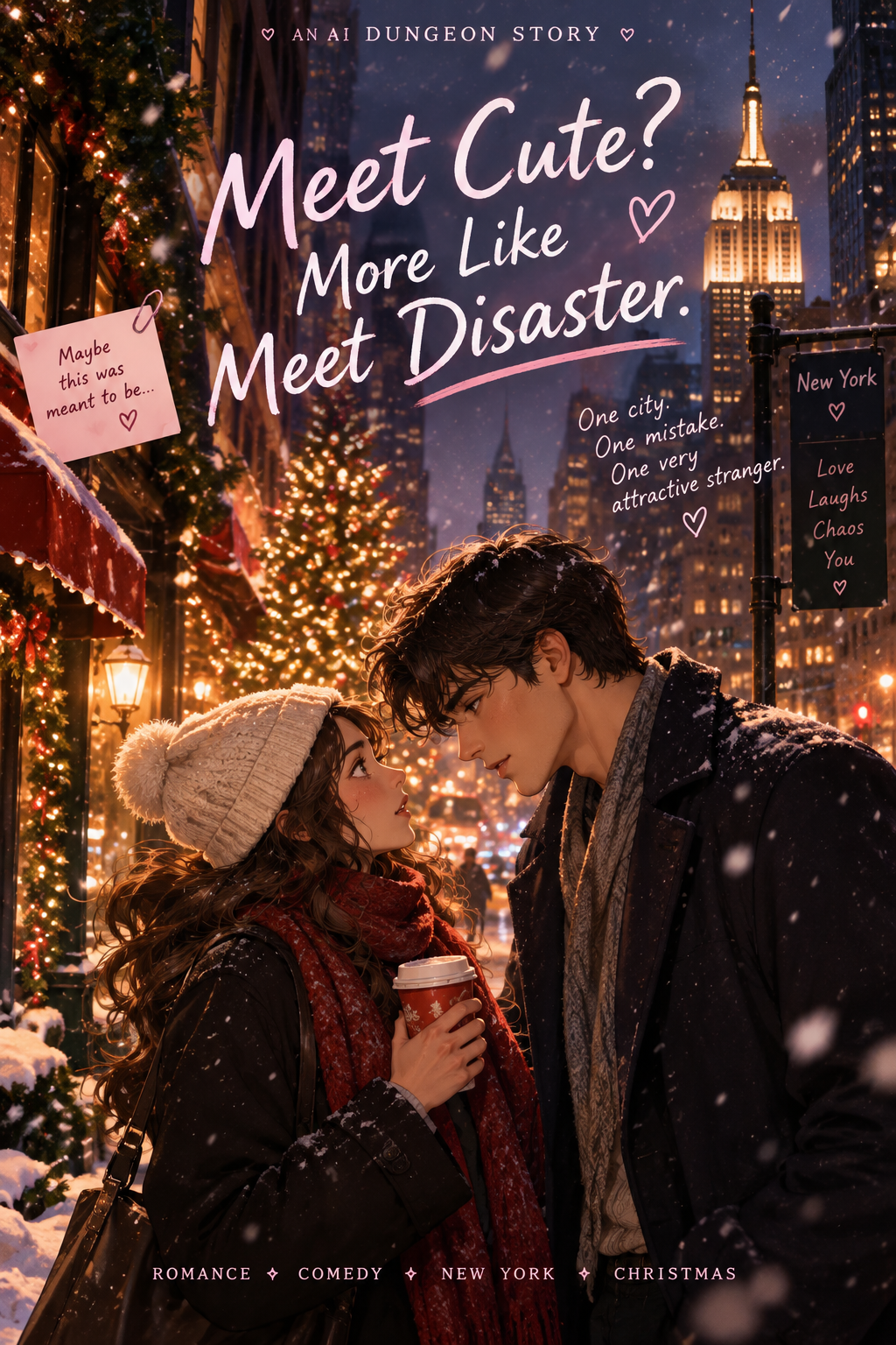 Cover art for Meet Cute? More Like Meet Disaster, a romance scenario on AI Dungeon