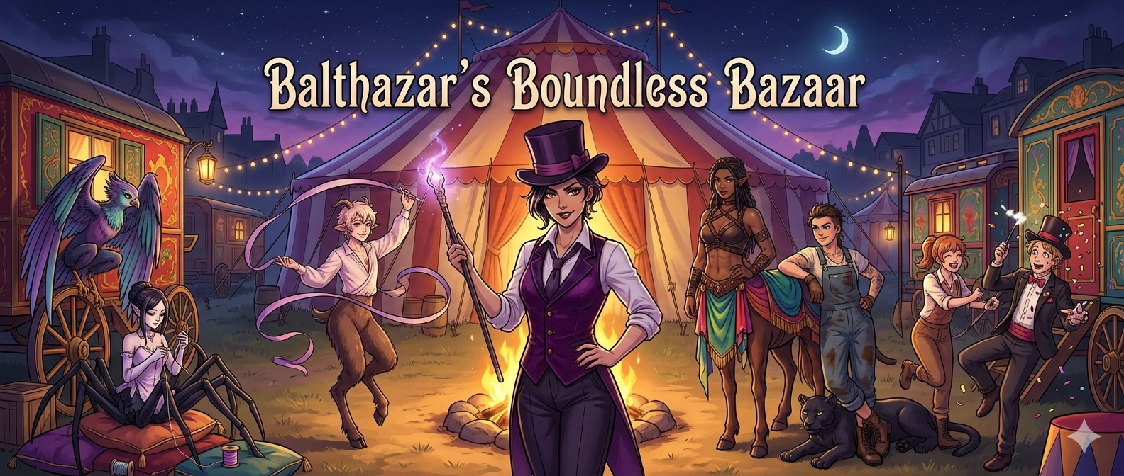 Cover art for Balthazar’s Boundless Bazaar, a fantasy scenario on AI Dungeon