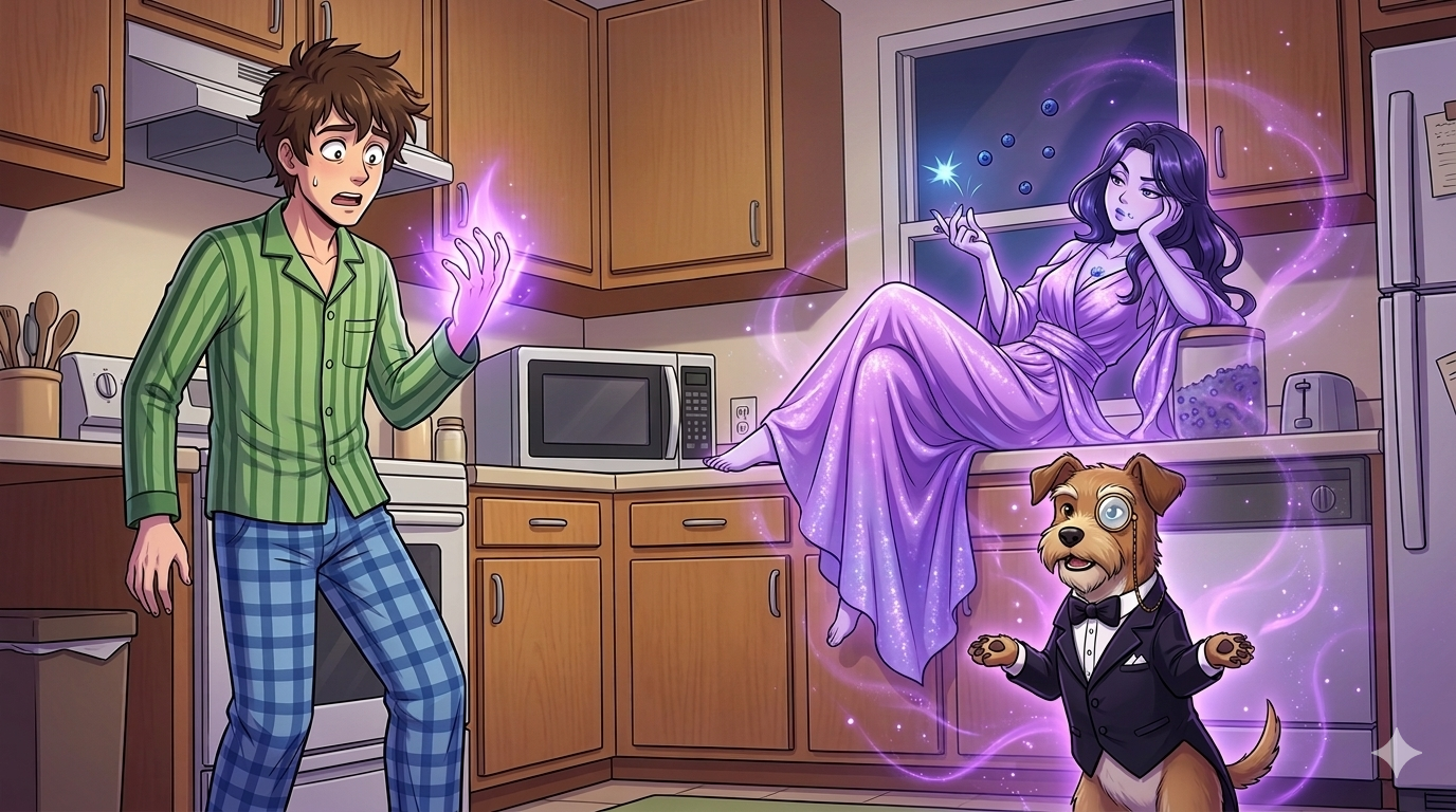 Cover art for Omnipotence for Idiots, a comedy scenario on AI Dungeon