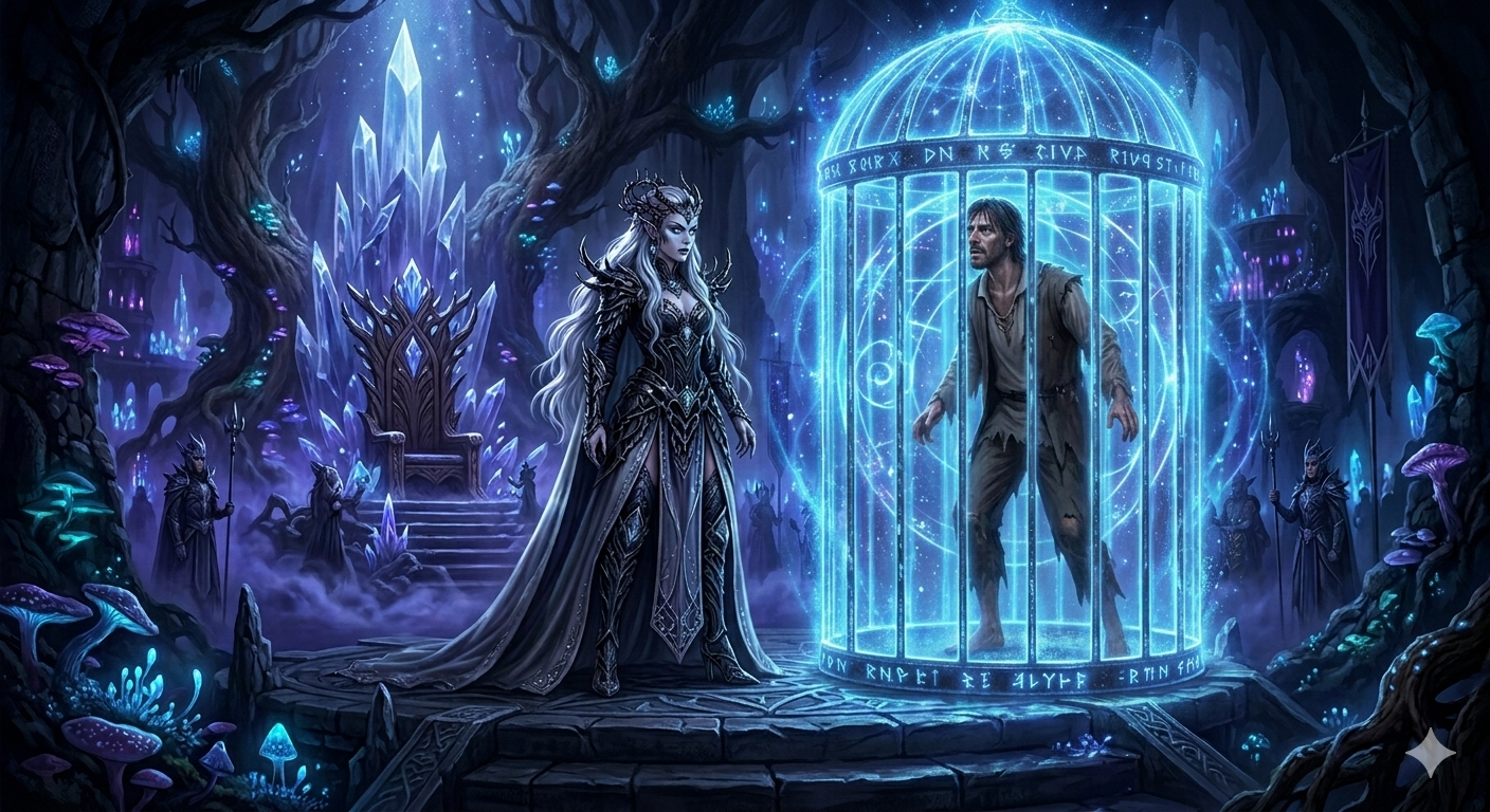 Cover art for The Glass Cage of the Silver Queen, a romantasy scenario on AI Dungeon