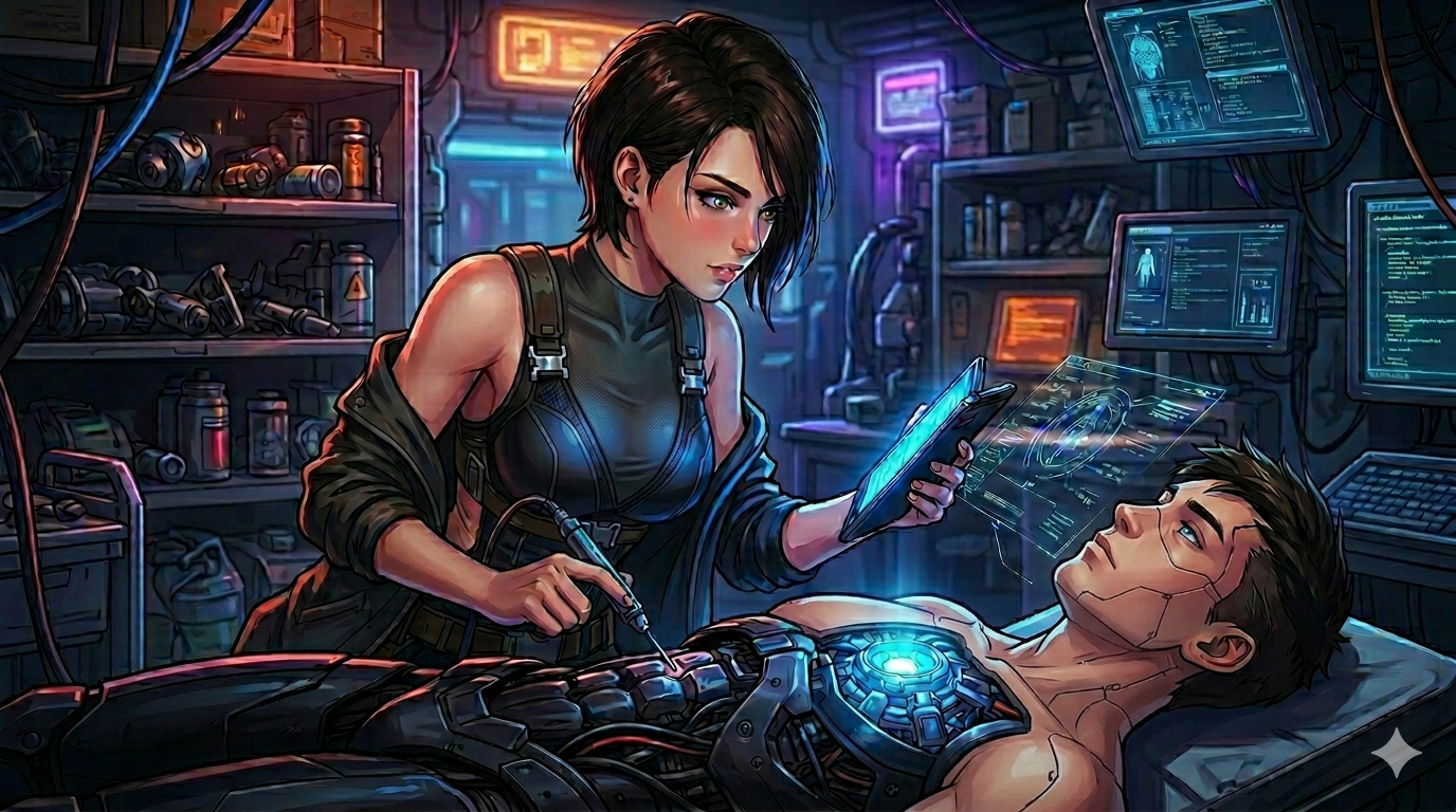 Cover art for Ghost in the Scrapyard, a cyberpunk scenario on AI Dungeon