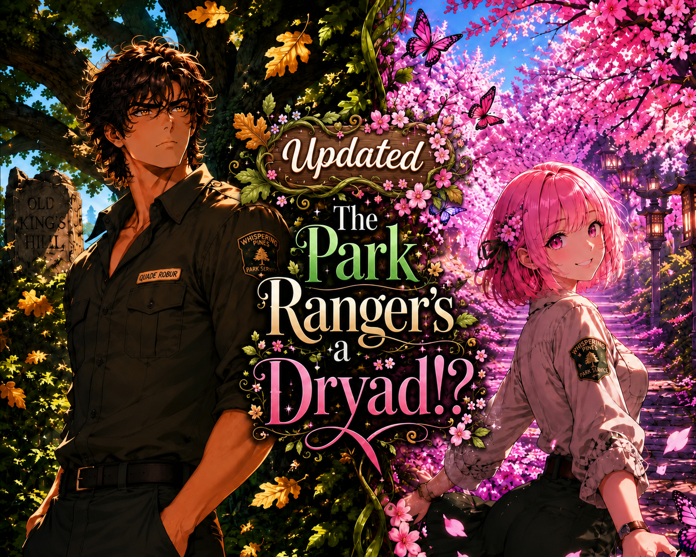 Cover art for The Park Ranger's a Dryad!? (♂️/♀️IS🎭), a romance scenario on AI Dungeon